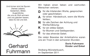 Traueranzeige von Gerhard Fuhrmann von Super Sonntag / Super Mittwoch