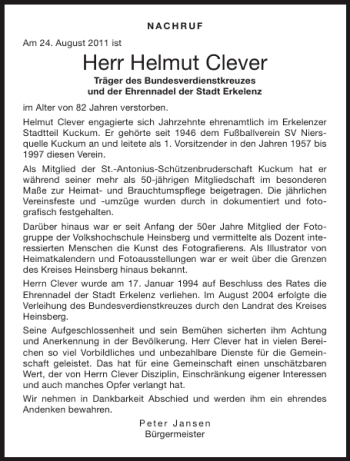 Traueranzeige von Helmut Clever von Aachener Zeitung / Aachener Nachrichten