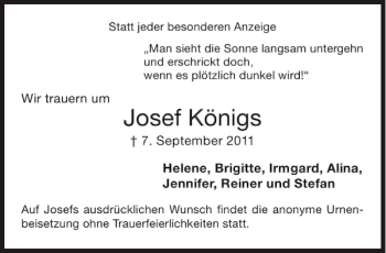 Traueranzeige von Josef Königs von Aachener Zeitung / Aachener Nachrichten