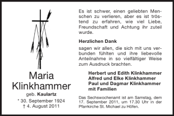 Traueranzeige von Maria Klinkhammer von Super Sonntag / Super Mittwoch