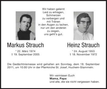 Traueranzeige von Markus Strauch Heinz Strauch von Super Sonntag / Super Mittwoch