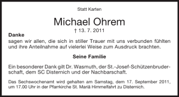 Traueranzeige von Michael Ohrem von Super Sonntag / Super Mittwoch