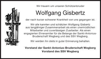Traueranzeige von Wolfgang Gisbertz von Super Sonntag / Super Mittwoch