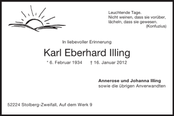 Traueranzeige von Karl Eberhard Illing von Super Sonntag / Super Mittwoch