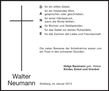 Traueranzeige von Walter Neumann von Super Sonntag / Super Mittwoch