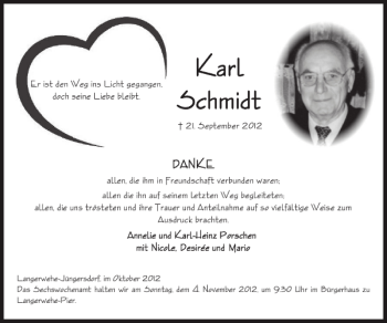Traueranzeige von Karl Schmidt von Super Sonntag / Super Mittwoch
