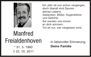 Traueranzeige von Manfred Freialdenhoven von Super Sonntag / Super Mittwoch