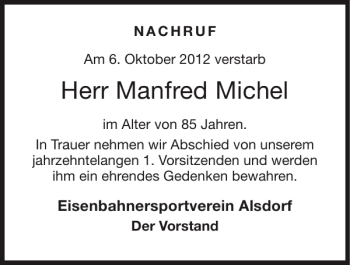 Traueranzeige von Manfred Michel von Super Sonntag / Super Mittwoch