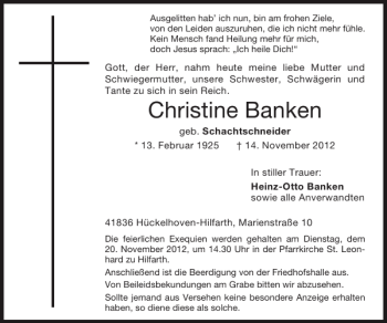 Traueranzeige von Christine Banken von Super Sonntag / Super Mittwoch