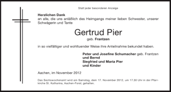 Traueranzeige von Gertrud Pier von Aachener Zeitung / Aachener Nachrichten