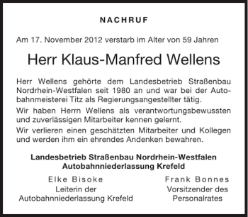 Traueranzeige von Klaus-Manfred Wellens von Aachener Zeitung / Aachener Nachrichten