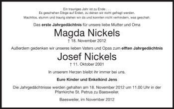 Traueranzeige von Magda Nickels Josef Nickels von Super Sonntag / Super Mittwoch