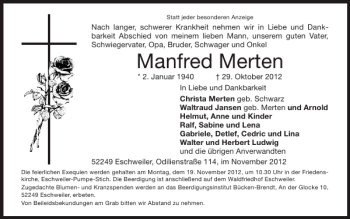 Traueranzeige von Manfred Merten von Super Sonntag / Super Mittwoch