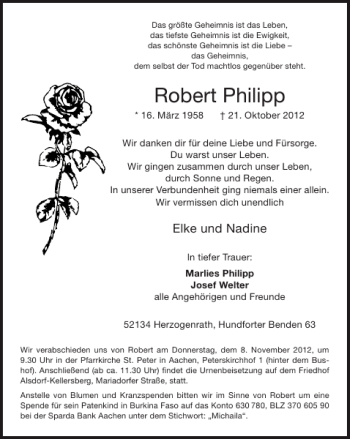 Traueranzeige von Robert Philipp von Super Sonntag / Super Mittwoch