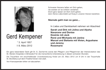 Traueranzeige von Gerd Kempener von Super Sonntag / Super Mittwoch