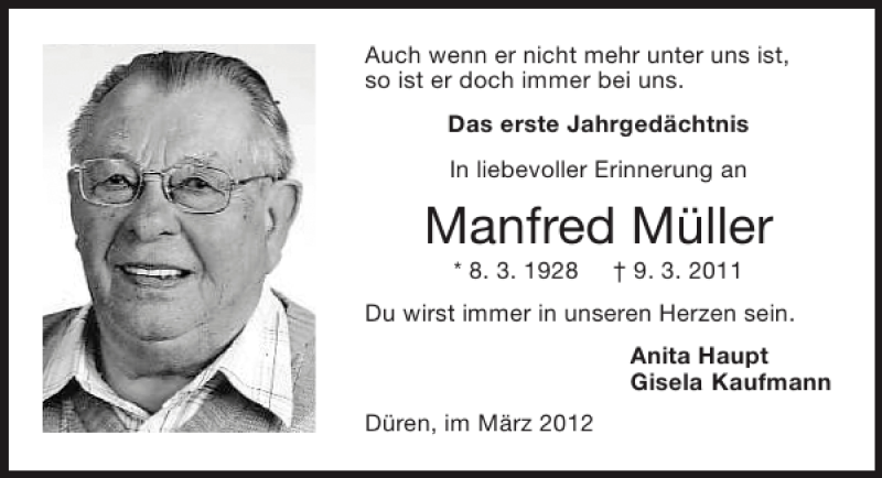  Traueranzeige für Manfred Müller vom 04.03.2012 aus Super Sonntag / Super Mittwoch