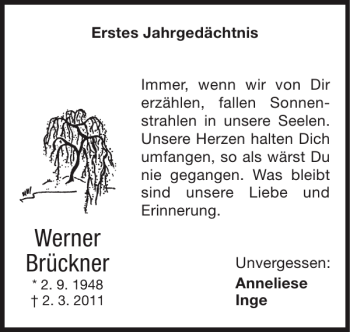 Traueranzeige von Werner Brückner von Super Sonntag / Super Mittwoch
