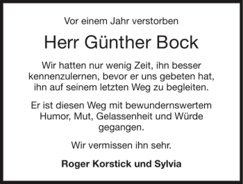 Traueranzeige von Günther Bock von Super Sonntag / Super Mittwoch
