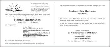 Traueranzeige von Helmut Krauthausen Helmut Krauthausen von Aachener Zeitung / Aachener Nachrichten