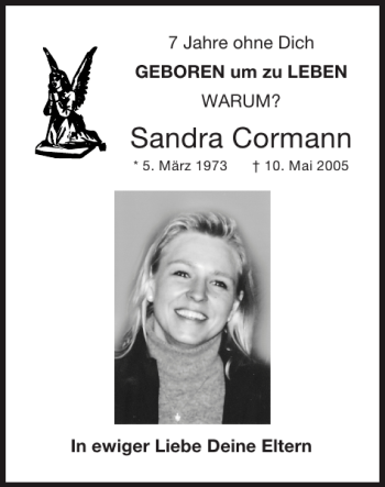 Traueranzeige von Sandra Cormann von Super Sonntag / Super Mittwoch