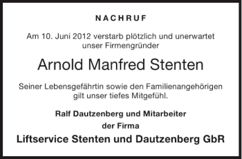 Traueranzeige von Arnold Manfred Stenten von Aachener Zeitung / Aachener Nachrichten
