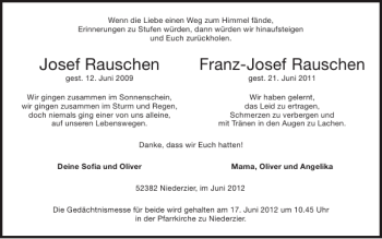 Traueranzeige von Josef RauschenFranz-Josef Rauschen von Super Sonntag / Super Mittwoch