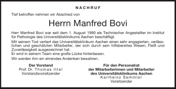 Traueranzeige von Manfred Bovi von Aachener Zeitung / Aachener Nachrichten
