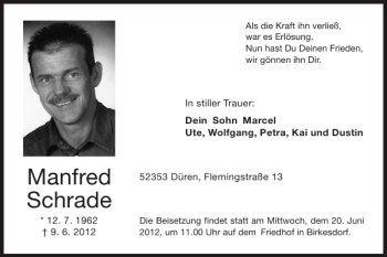 Traueranzeige von Manfred Schrade von Super Sonntag / Super Mittwoch