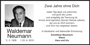 Traueranzeige von Waldemar Neumann von Super Sonntag / Super Mittwoch