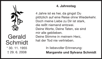 Traueranzeige von Gerald Schmidt von Super Sonntag / Super Mittwoch