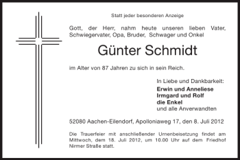 Traueranzeige von Günter Schmidt von Super Sonntag / Super Mittwoch