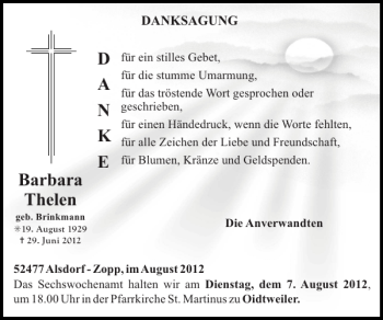 Traueranzeige von Barbara Thelen von Super Sonntag / Super Mittwoch