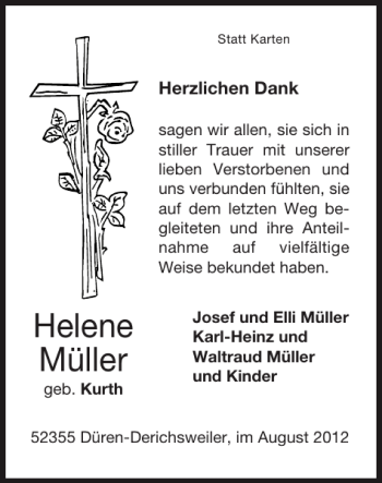 Traueranzeige von Helene Müller von Super Sonntag / Super Mittwoch