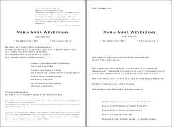 Traueranzeige von Maria Anna Weyergans Maria Anna Weyergans  von Aachener Zeitung / Aachener Nachrichten