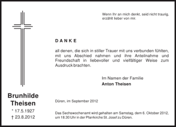 Traueranzeige von Brunhilde Theisen von Aachener Zeitung / Aachener Nachrichten