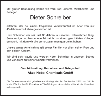Traueranzeige von Dieter Schreiber von Aachener Zeitung / Aachener Nachrichten