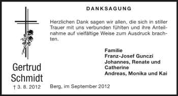 Traueranzeige von Gertrud Schmidt von Super Sonntag / Super Mittwoch
