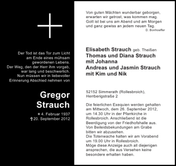 Traueranzeige von Gregor Strauch von Aachener Zeitung / Aachener Nachrichten