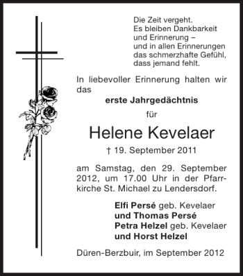 Traueranzeige von Helene Kevelaer von Super Sonntag / Super Mittwoch
