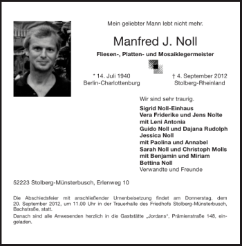 Traueranzeige von Manfred J. Noll von Aachener Zeitung / Aachener Nachrichten