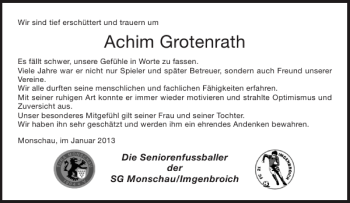 Traueranzeige von Achim Grotenrath von Aachener Zeitung / Aachener Nachrichten