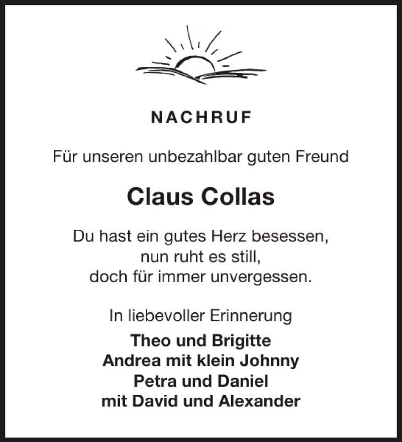  Traueranzeige für Claus Collas vom 23.01.2013 aus Aachener Zeitung / Aachener Nachrichten