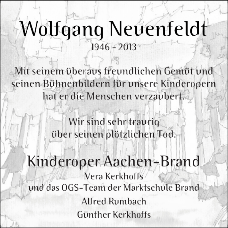  Traueranzeige für Wolfgang Neuenfeldt vom 19.01.2013 aus Aachener Zeitung / Aachener Nachrichten