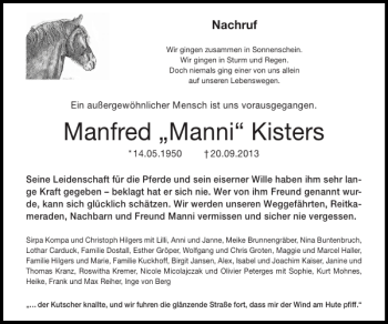 Traueranzeige von Manfred Manni Kisters von Super Sonntag / Super Mittwoch