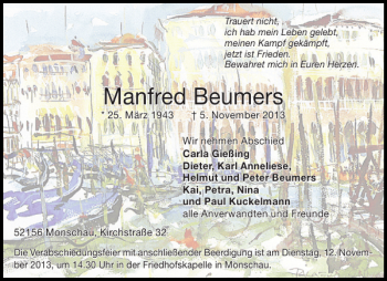Traueranzeige von Manfred Beumers von Aachener Zeitung / Aachener Nachrichten