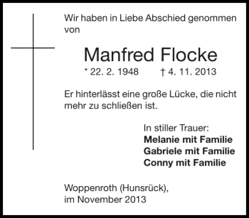 Traueranzeige von Manfred Flocke von Aachener Zeitung / Aachener Nachrichten