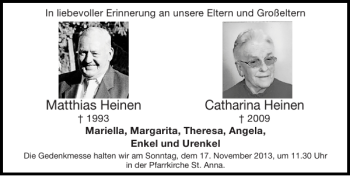 Traueranzeige von Matthias Heinen Catharina Heinen von Super Sonntag / Super Mittwoch