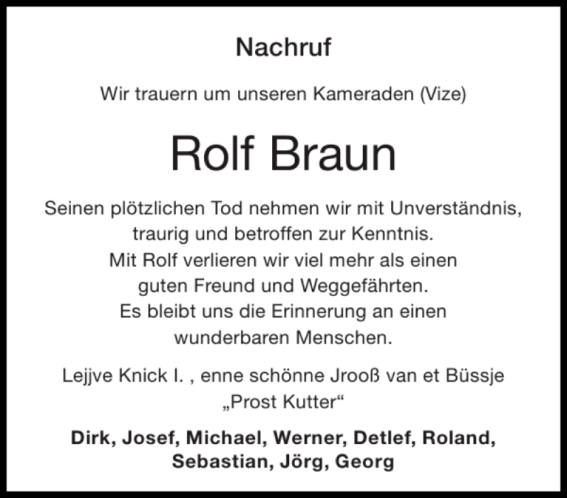  Traueranzeige für Rolf Braun vom 09.11.2013 aus Aachener Zeitung / Aachener Nachrichten