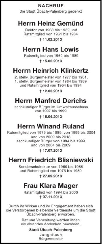 Traueranzeige von heinz Gemünd von Super Sonntag / Super Mittwoch