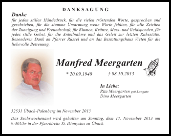 Traueranzeige von manfred meergarten von Super Sonntag / Super Mittwoch